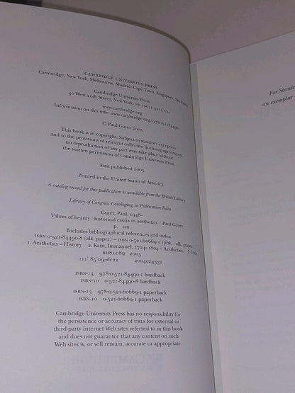 Values of Beauty Historical Essays in Aesthetics By Paul Guyer (2005) Hb Book3