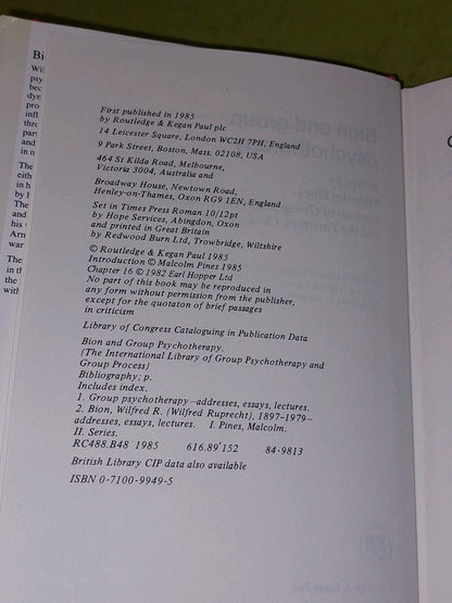 Bion and Group Psychotherapy By Malcolm Pines (1985) [Rotledge] Hb Book With Dj5