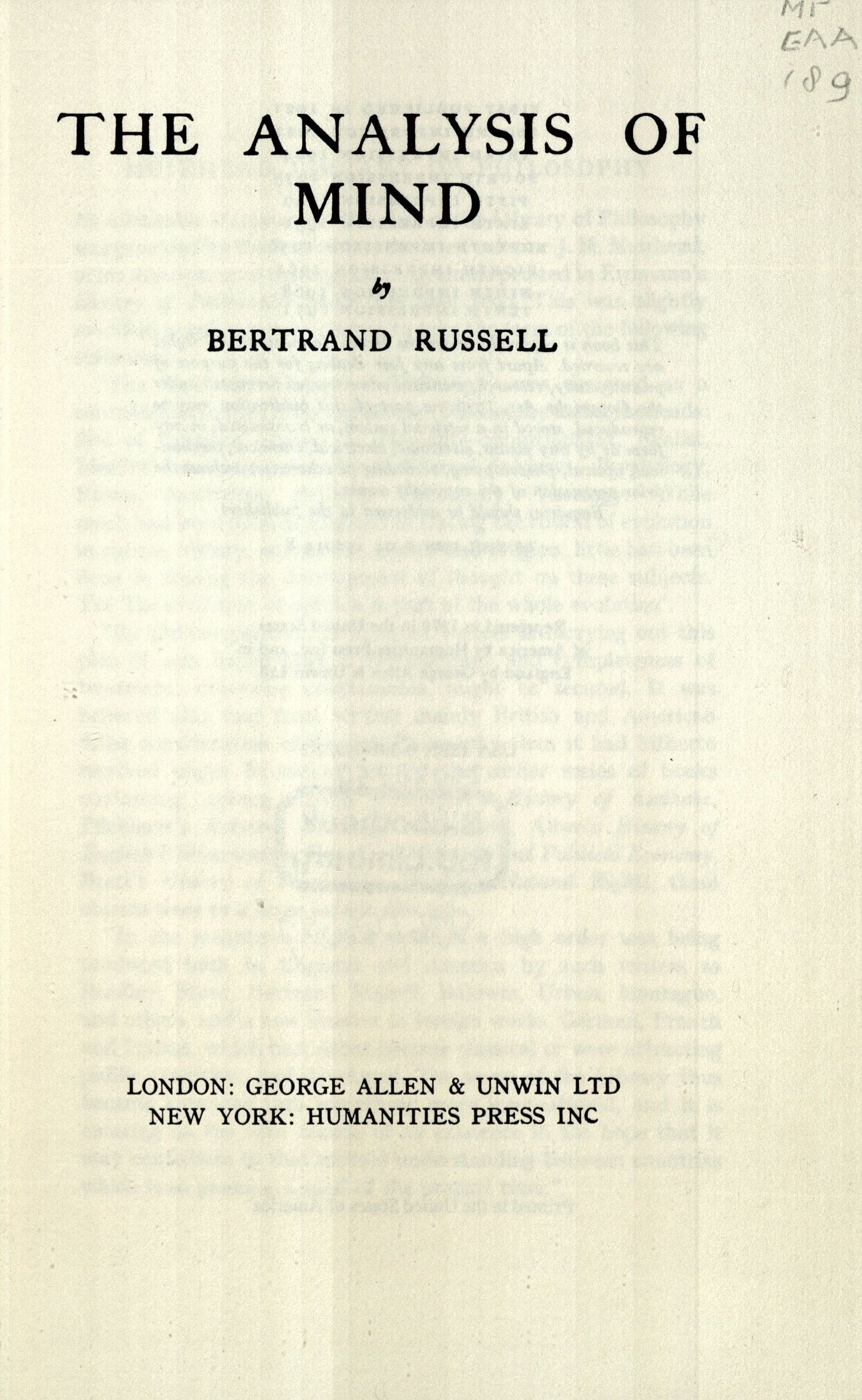 The Analysis of Mind