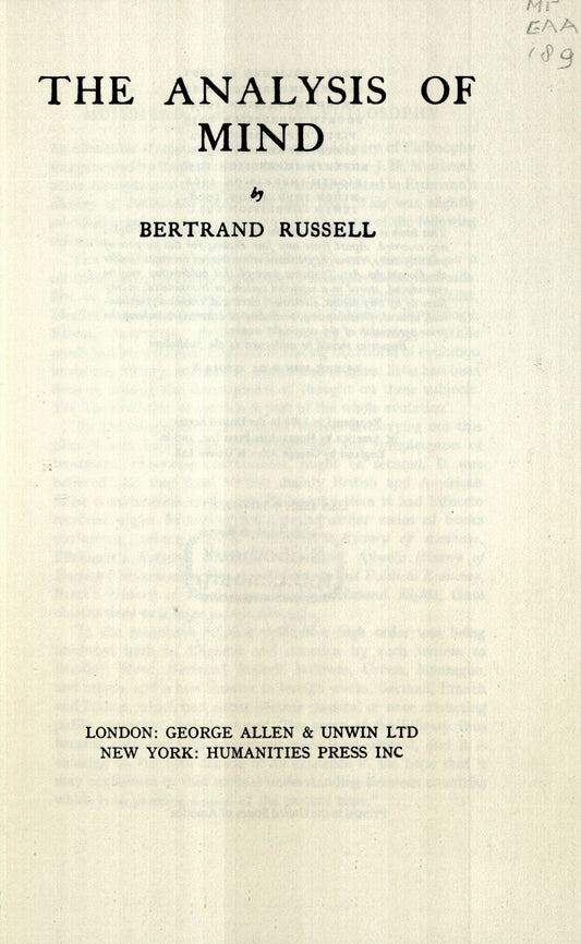 The Analysis of Mind