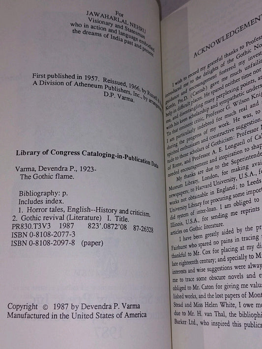 Gothic Flame By Devendra Varma (1987) [Scarecrow Press] Pb Book1