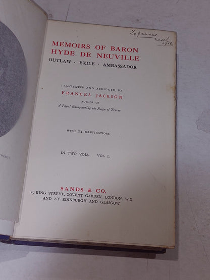 1914 2 Vol Memoirs Of Baron Hyde De Neuville Frances Jackson Illus FIRST Edition3