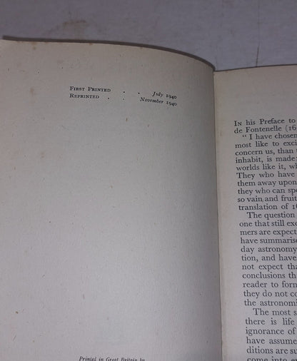 Life on Other Worlds By Spencer Jones (Nov 1940) [English Universities Press] Hb5