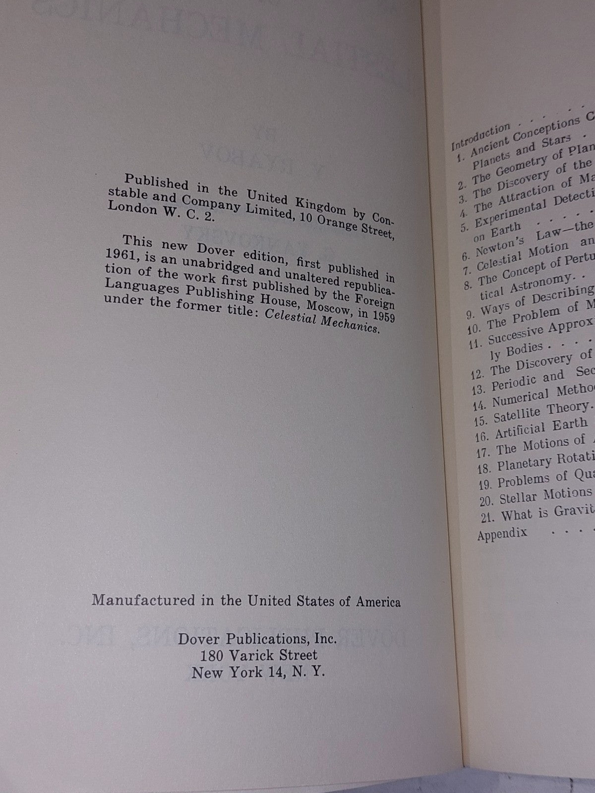 An Elementary Survey Of Celestial Mechanics by Y. Ryabov (1961)Pb Book4
