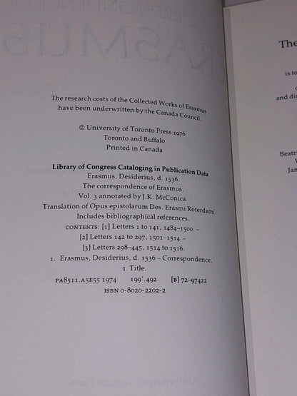 The Correspondence of Erasmus : Letters 298 to 445 [Vol. 3] 1976 Hb Book5