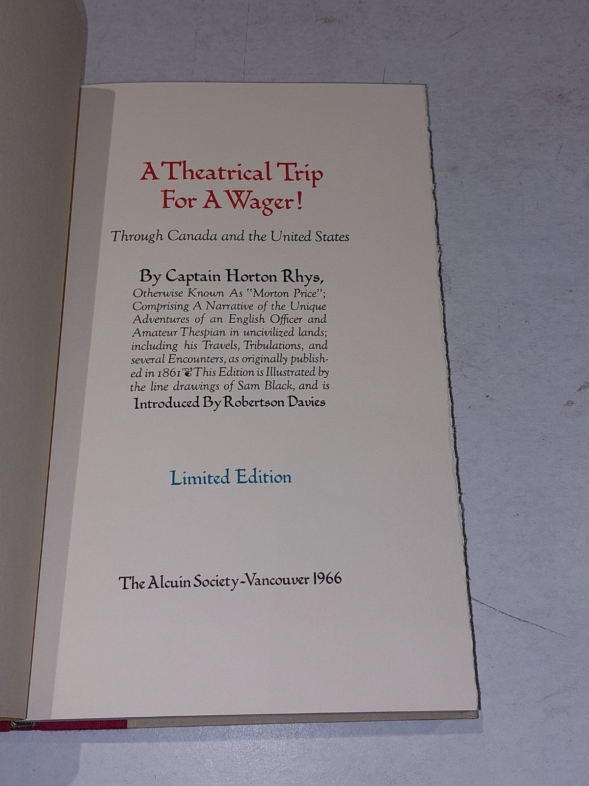 Theatrical Trip for a Wager through & Canada And the US Horton Rhys 1966 Limited6