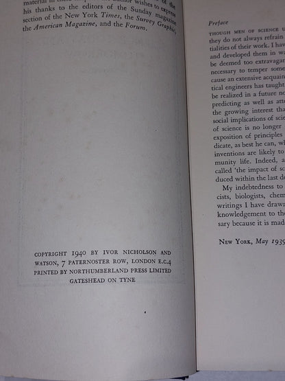 Science Today & Tomorrow, Waldemar Kaempffert [Nicholson and Watson] 1940 Hb4