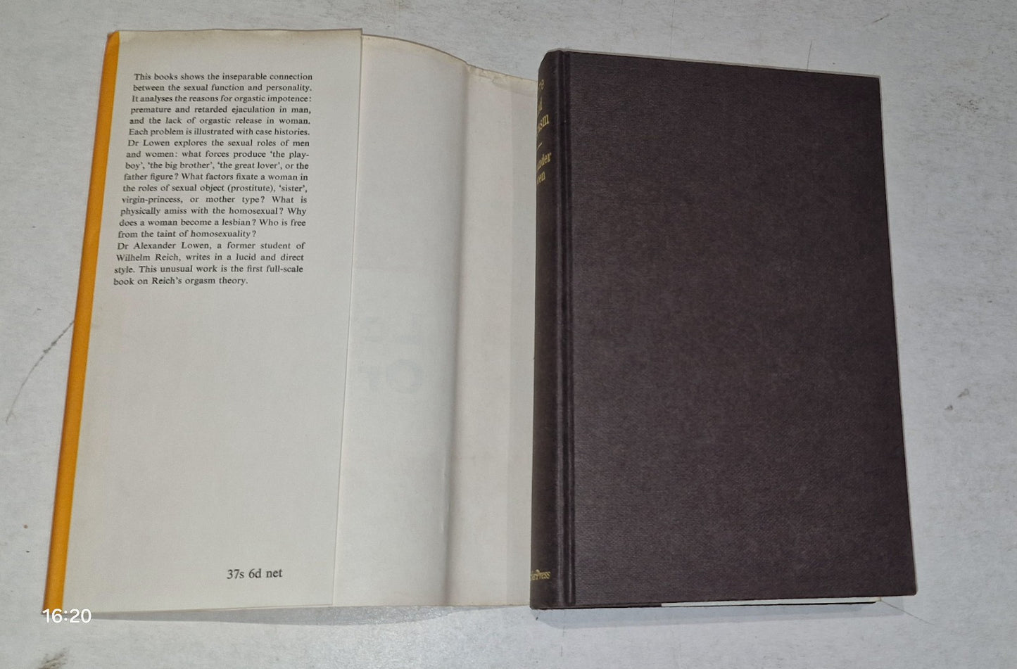 Love and Orgasm by Alexander Lowen HC Dust Jacket (1966) Staple Press Hb Book3