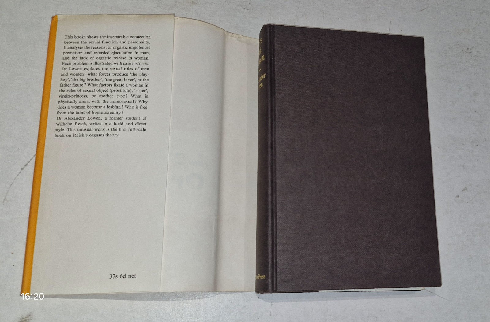 Love and Orgasm by Alexander Lowen HC Dust Jacket (1966) Staple Press Hb Book3