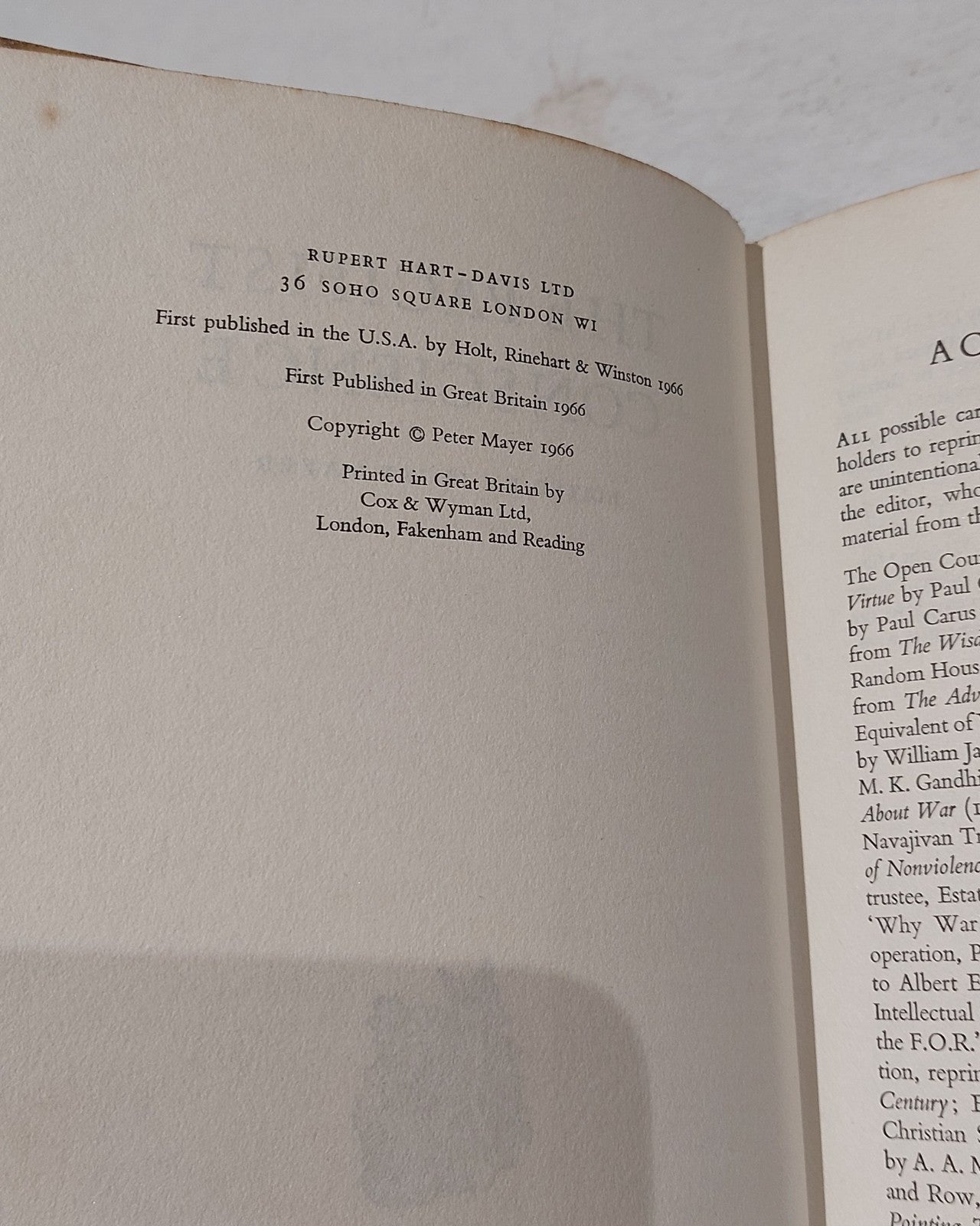 The Pacifist Conscience / Edited by Peter Mayer (1966) First Edition Hb Book5