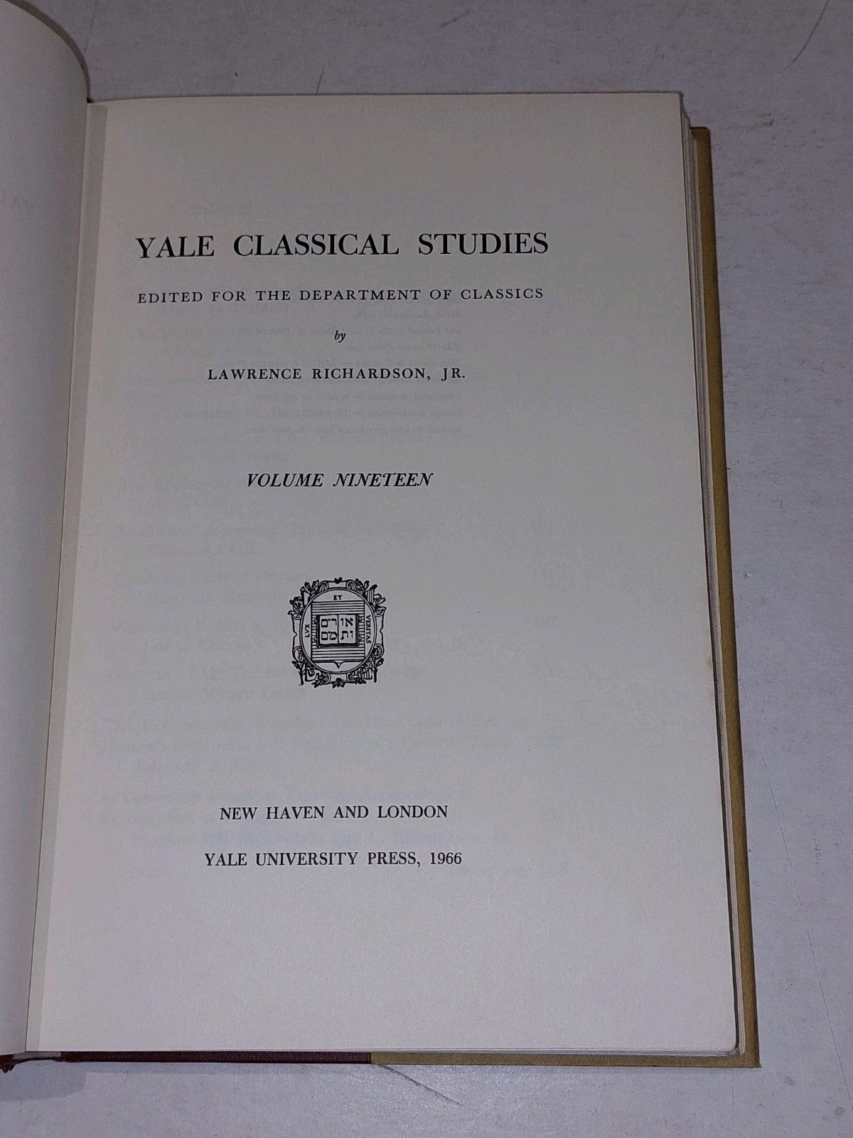 Lawrence Richardson / Yale Classical Studies [Vol. 19] 1st (1966) Hb Book3