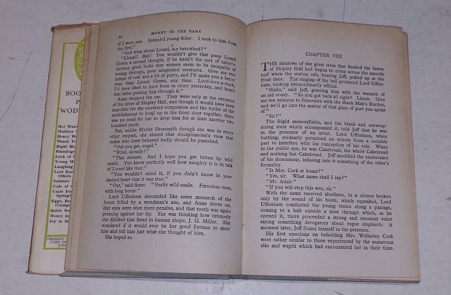 PG Wodehouse, Money In The Bank [Herbert Jenkins] 1st Ed / 1st Printing With DJ9