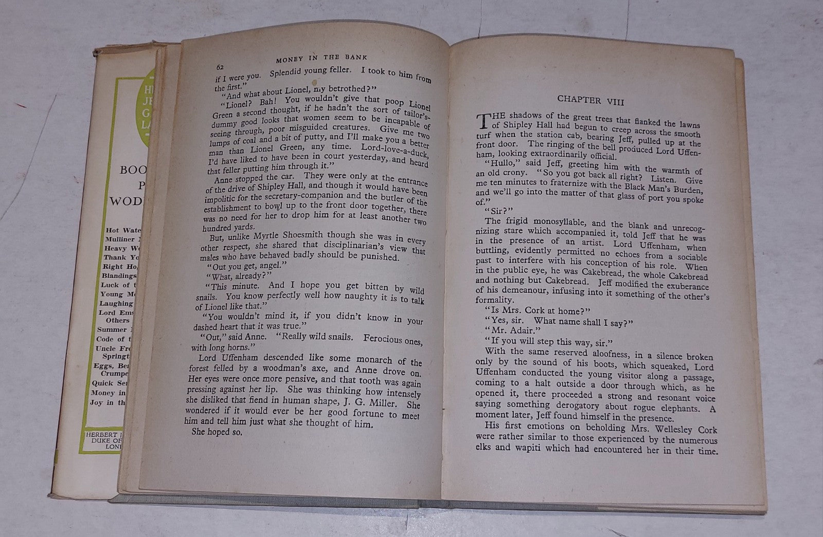 PG Wodehouse, Money In The Bank [Herbert Jenkins] 1st Ed / 1st Printing With DJ9