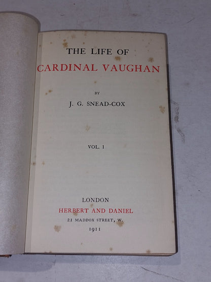 J G SNEAD - COX / The Life of Cardinal Vaughan [Vol.1&2] 1st Edition 1910-11 Hb 5