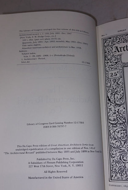 Great American Architect Series, Nos. 1-6, May 1895-july 1899 [Da Capo Press] Hb3
