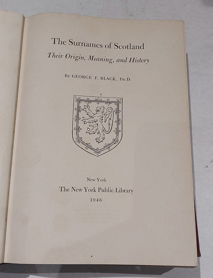 The Surnames Of Scotland Thier Origin Meaning & History, George F Black 1946 Hb 3