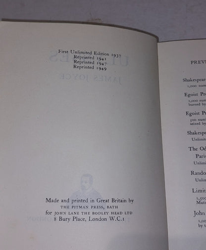 Ulysses - James Joyce - 1949 hardback Bodley Head London (Unlimited edition)4