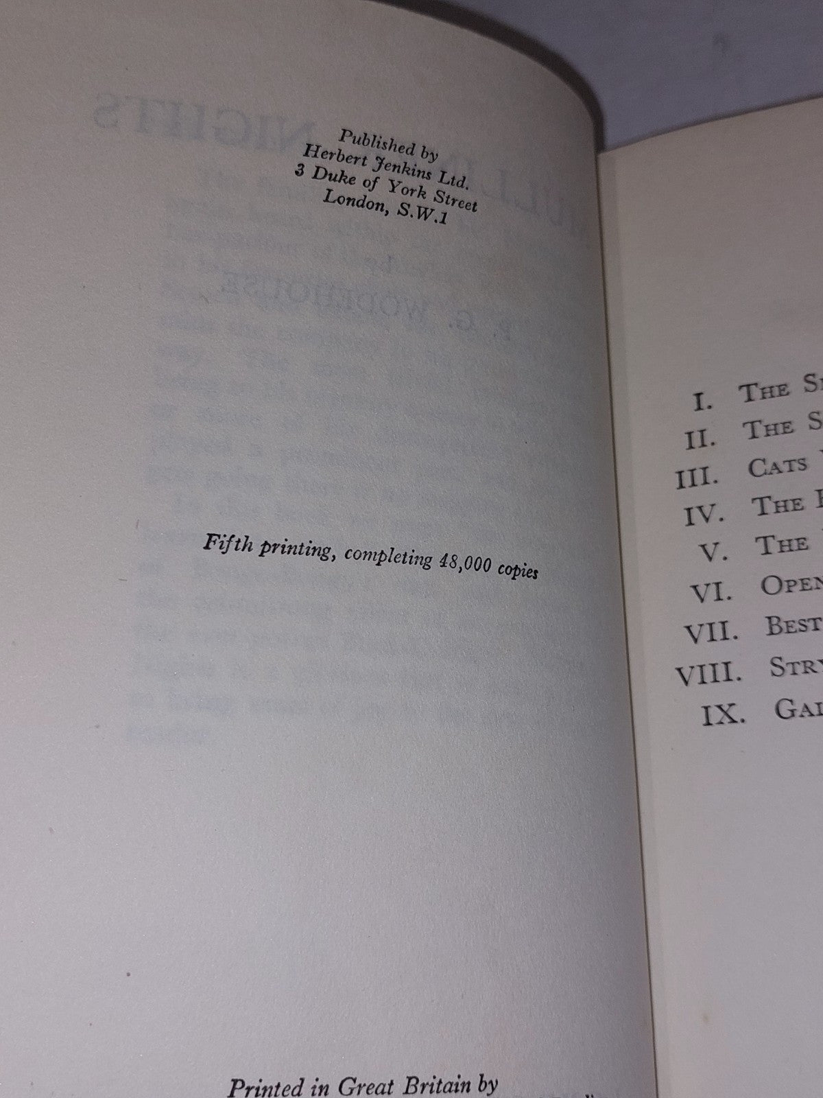 P G  Wodehouse  Mulliner Nights 1st Ed / 5th Printing Hb Book With Dustjacket5