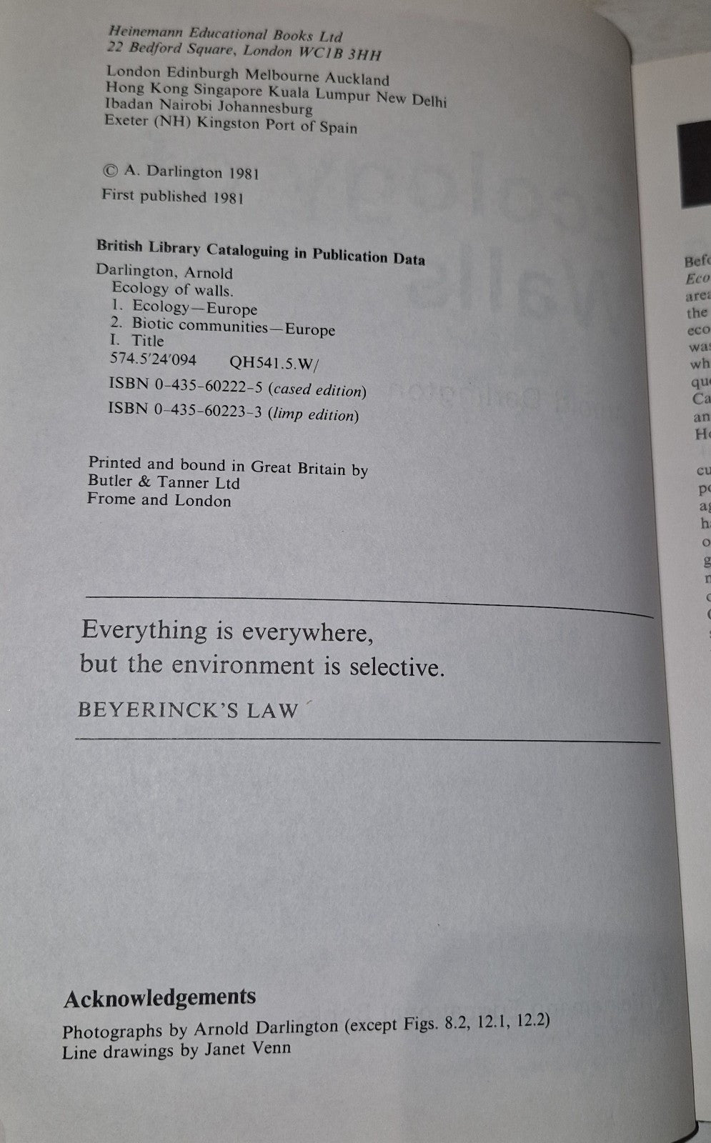 Ecology of Walls By Arnold Darlington (1981) 1st Edition Hb Book4