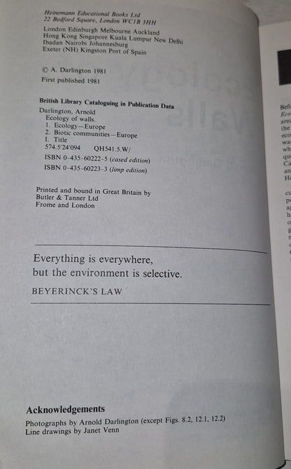 Ecology of Walls By Arnold Darlington (1981) 1st Edition Hb Book4