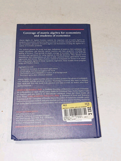 Matrix Algebra for Applied Economics by Searle, Shayle R.; Willett (2001) Hb2