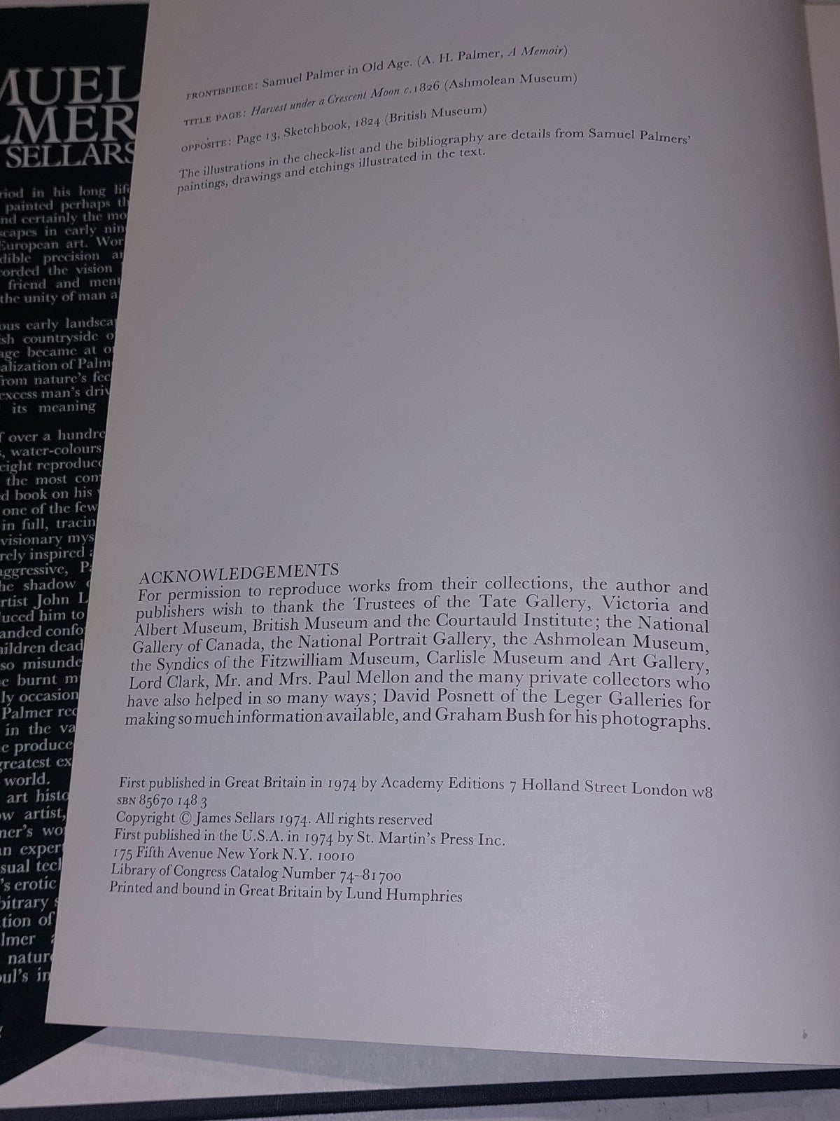 Samuel Palmer by James Sellars HB DJ Illustrated 19746