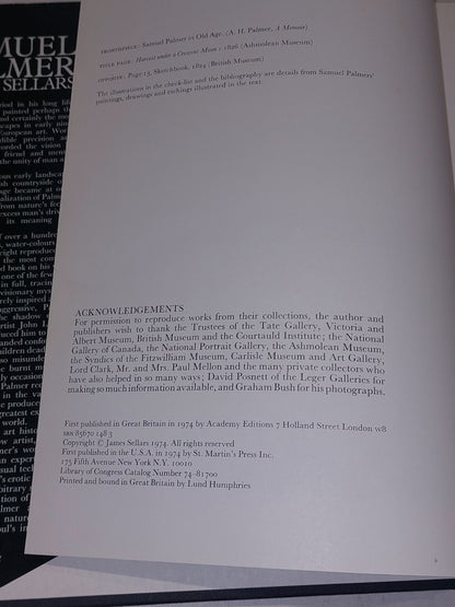 Samuel Palmer by James Sellars HB DJ Illustrated 19746