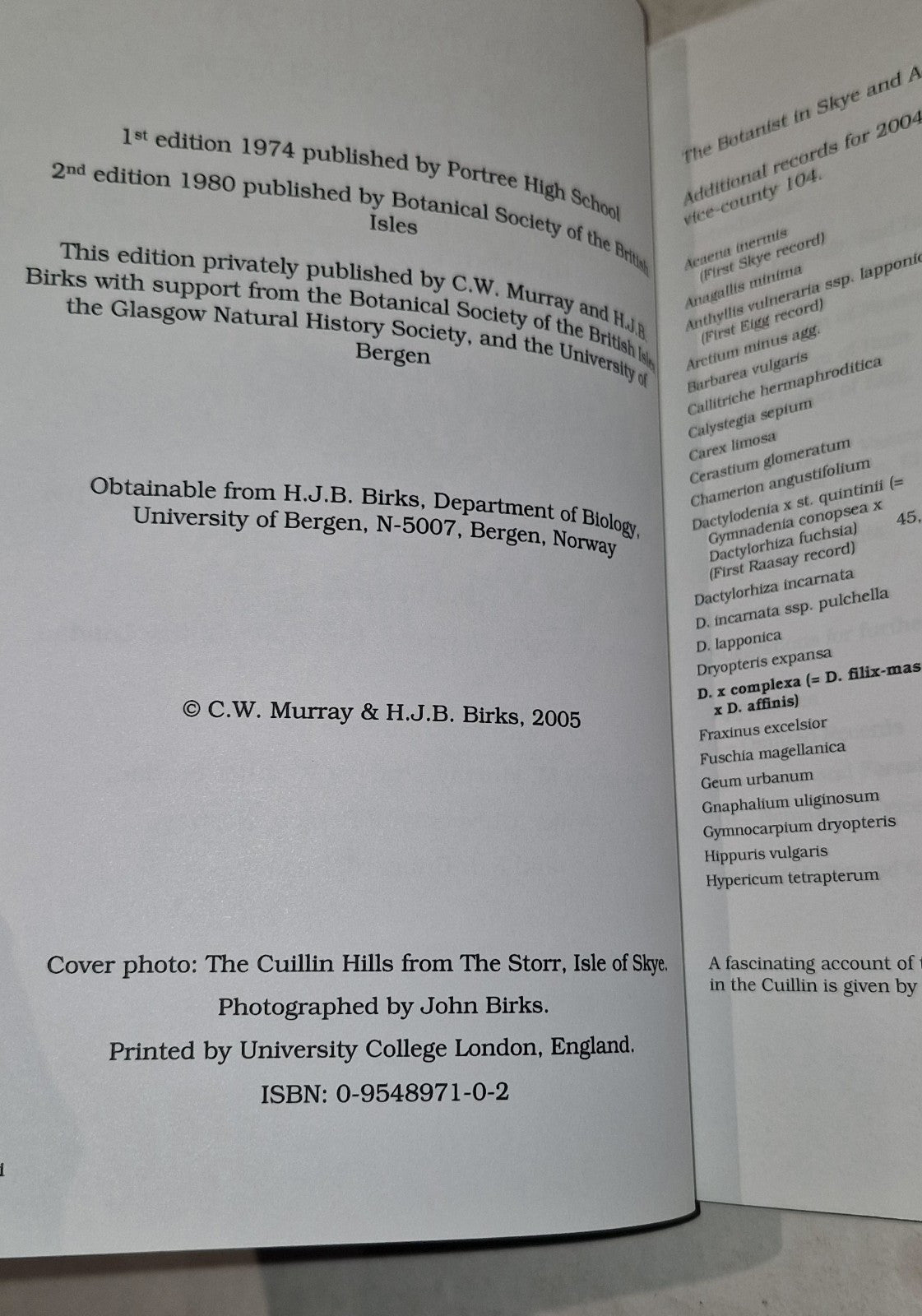 The Botanist In Skye And Adjacent Islands By C. W. Murray & H. Birks (2005) Pb 4
