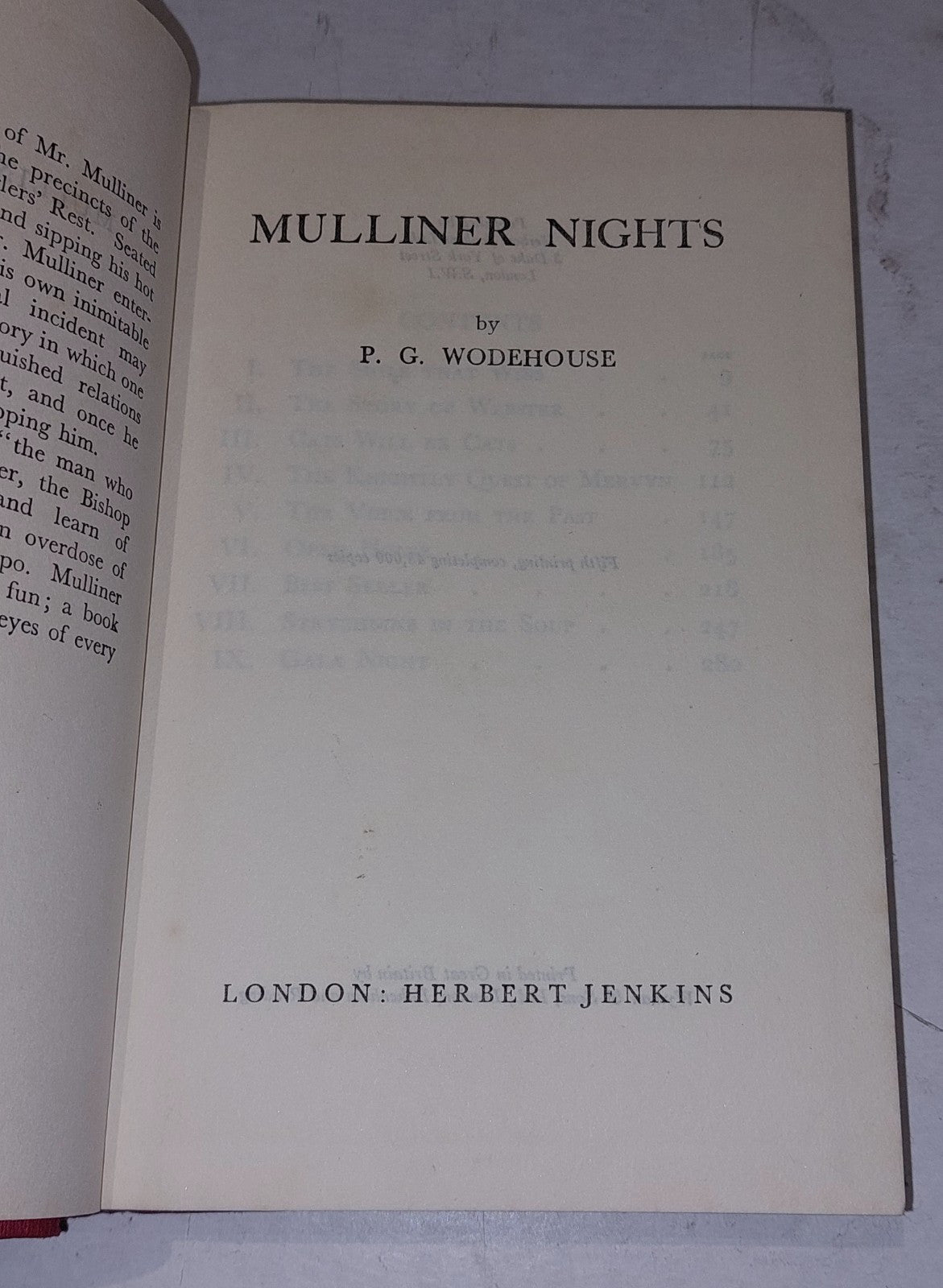 P G  Wodehouse - Mulliner Nights 1st Ed / 5th Printing Hb Book With Dustjacket4