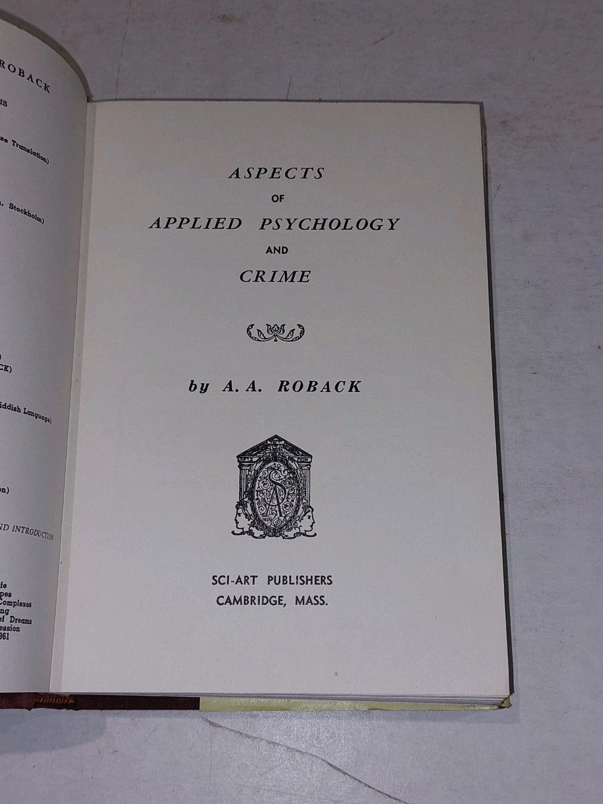 Aspects Of Applied Psychology And Crime By A A Roback (1964)4