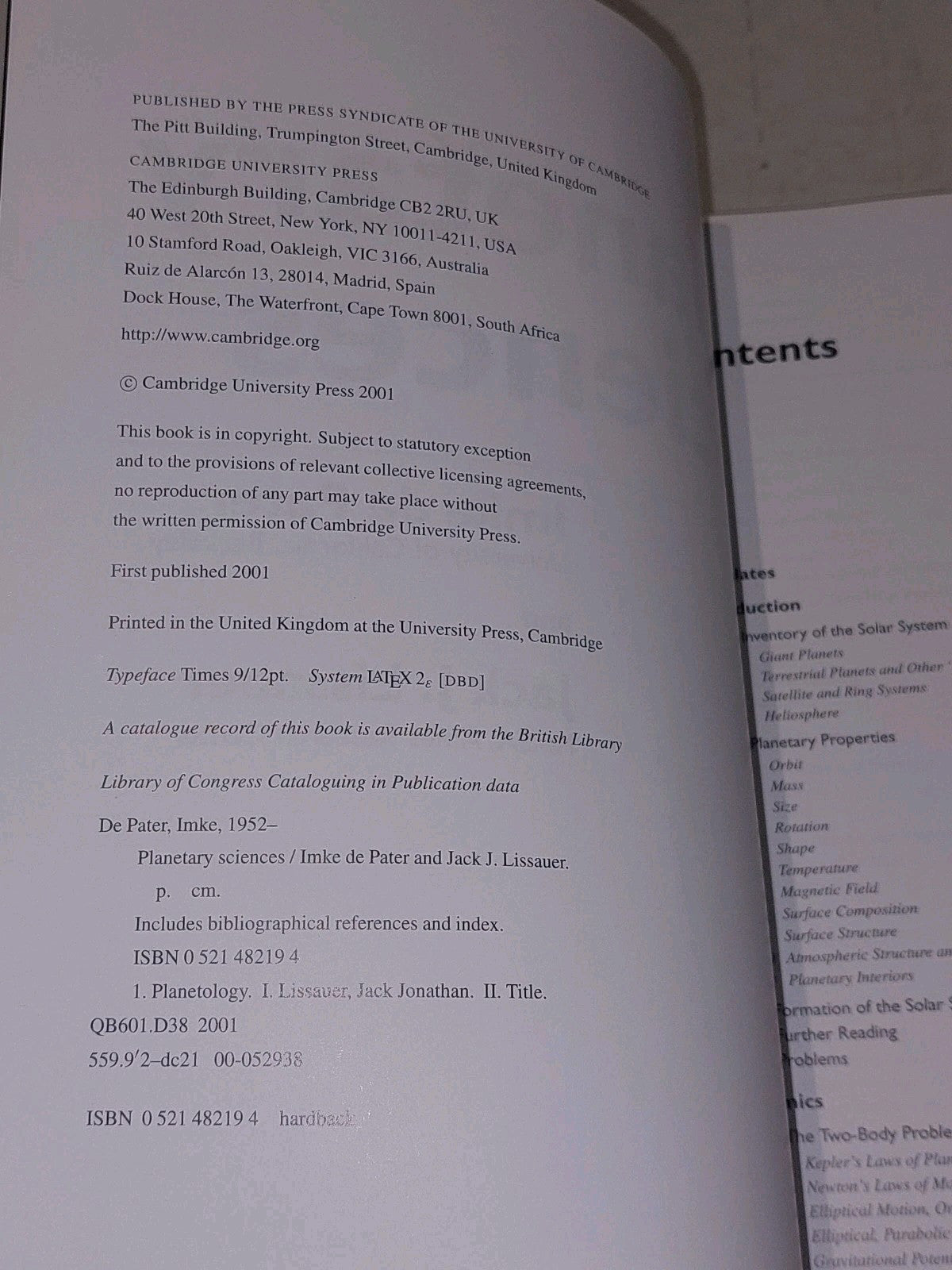 Planetary Sciences Imke de Pater Jack J. Lissauer 1st Print Hardcover Cambridge3