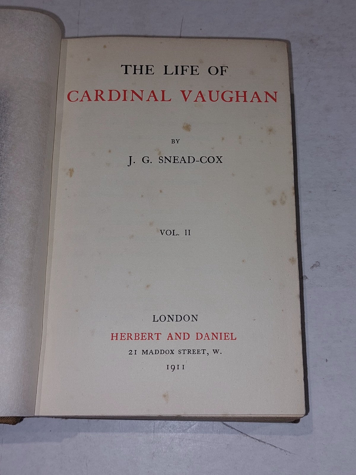 J G SNEAD  COX / The Life of Cardinal Vaughan [Vol.1&2] 1st Edition 191011 Hb 9
