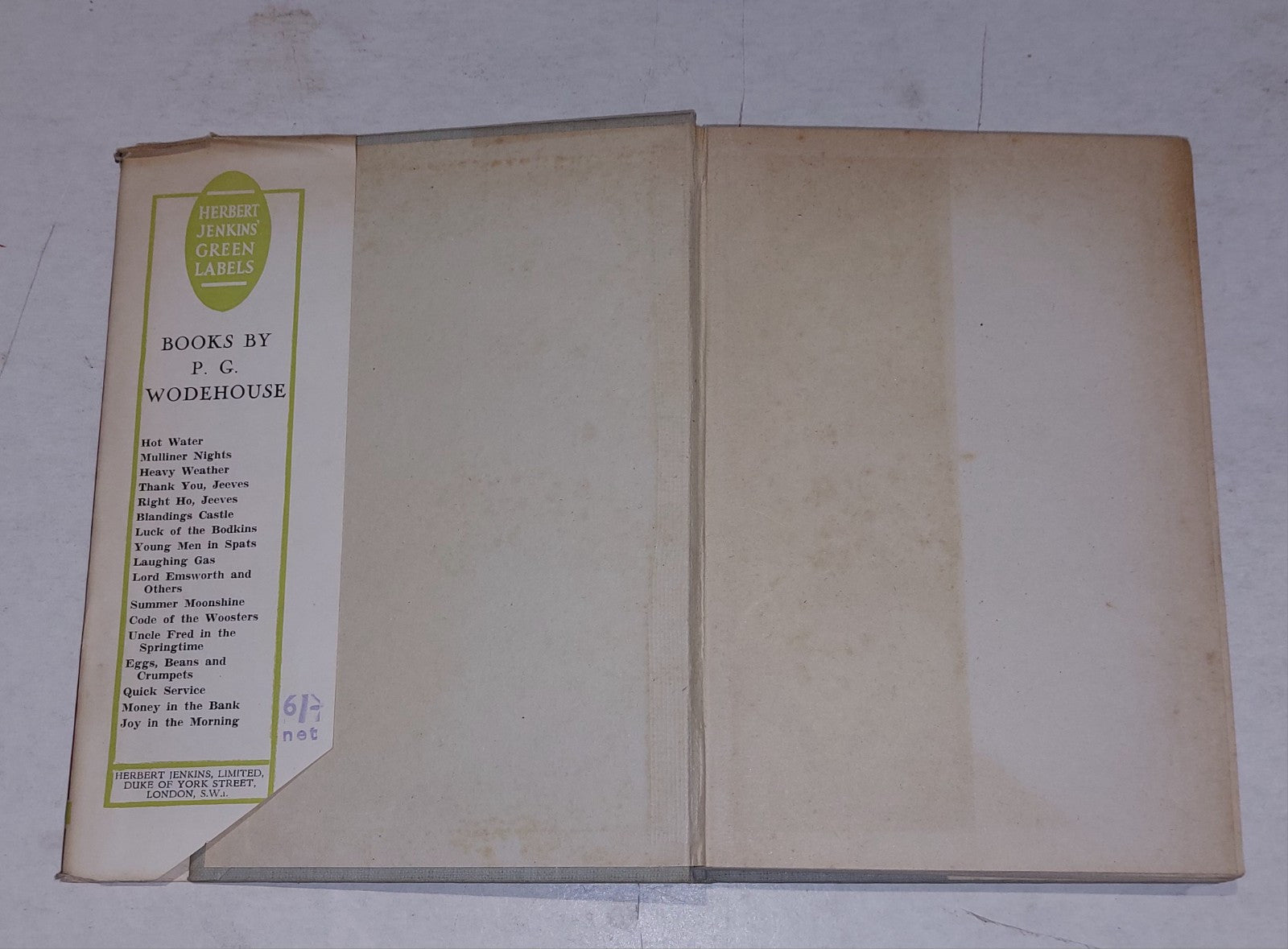 PG Wodehouse, Money In The Bank [Herbert Jenkins] 1st Ed / 1st Printing With DJ6