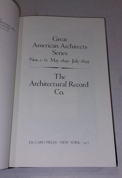 Great American Architect Series, Nos. 1-6, May 1895-july 1899 [Da Capo Press] Hb2