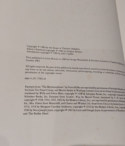 Lectures on Literature by Vladimir Nabokov (1980) 1st edition Hb Book5