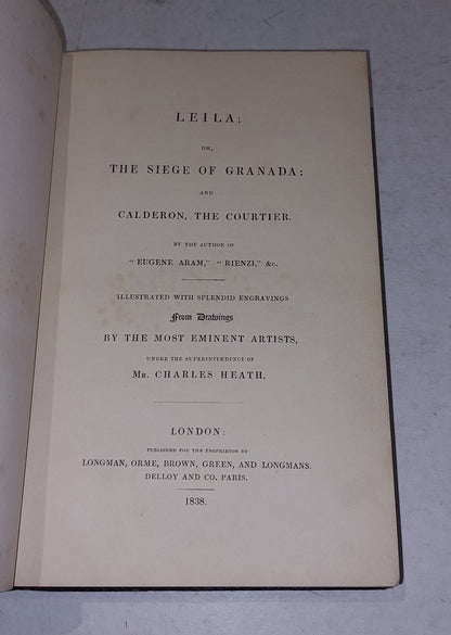 Leila or the seige of Granada, Edward Lytton Bulwer (1838) Leather Bound Book5