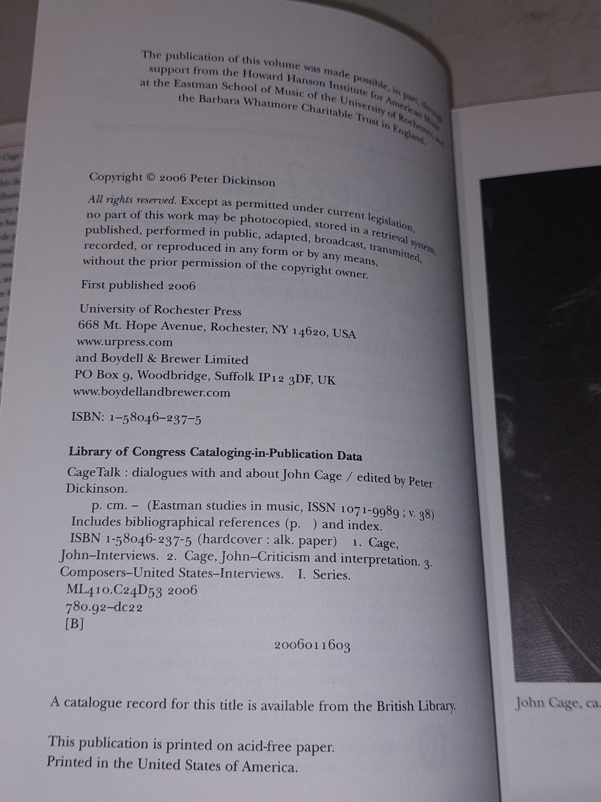 CageTalk: Dialogues with and about John Cage by Peter Dickinson. Hardback 20066