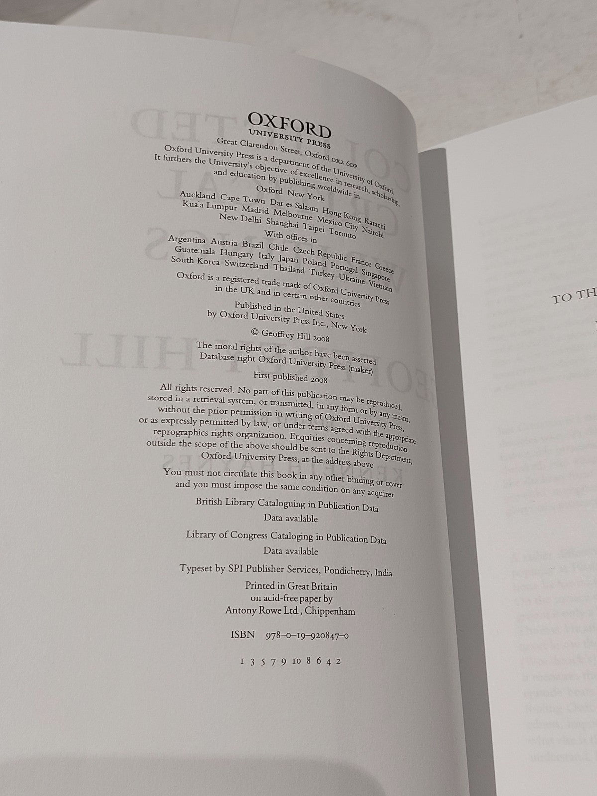 Geoffrey Hill: Collected Critical Writings (2008) 1st Ed Hb Book5